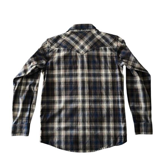 Ariat Men's Retro Fit Pearl Snap Western Shirt Brown Blue Plaid Cotton Size M - Picture 5 of 9